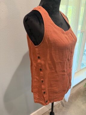 RACHEL Rachel Roy 100% Linen Camel Tan Button-Side Detail Sleeveless Blouse